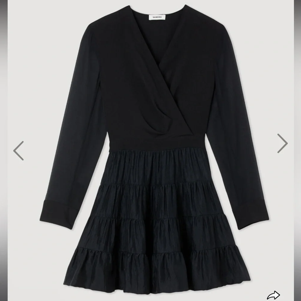 SANDRO Ginette Dress in a size 40 Medium 8 Sheer long sleeve shoulder pad